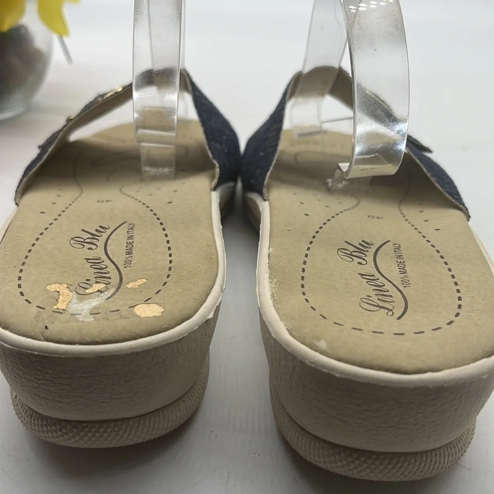 Linea Blu Made in Italy slip on blue slides Sz 40. MCS0719D